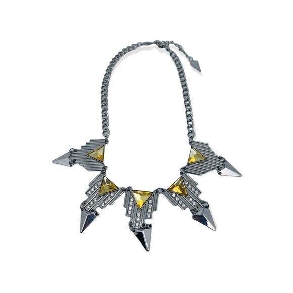 Vintage Inspired Art Deco Retro Silvertone Rhinestone Statement Necklace - Picture 1 of 3